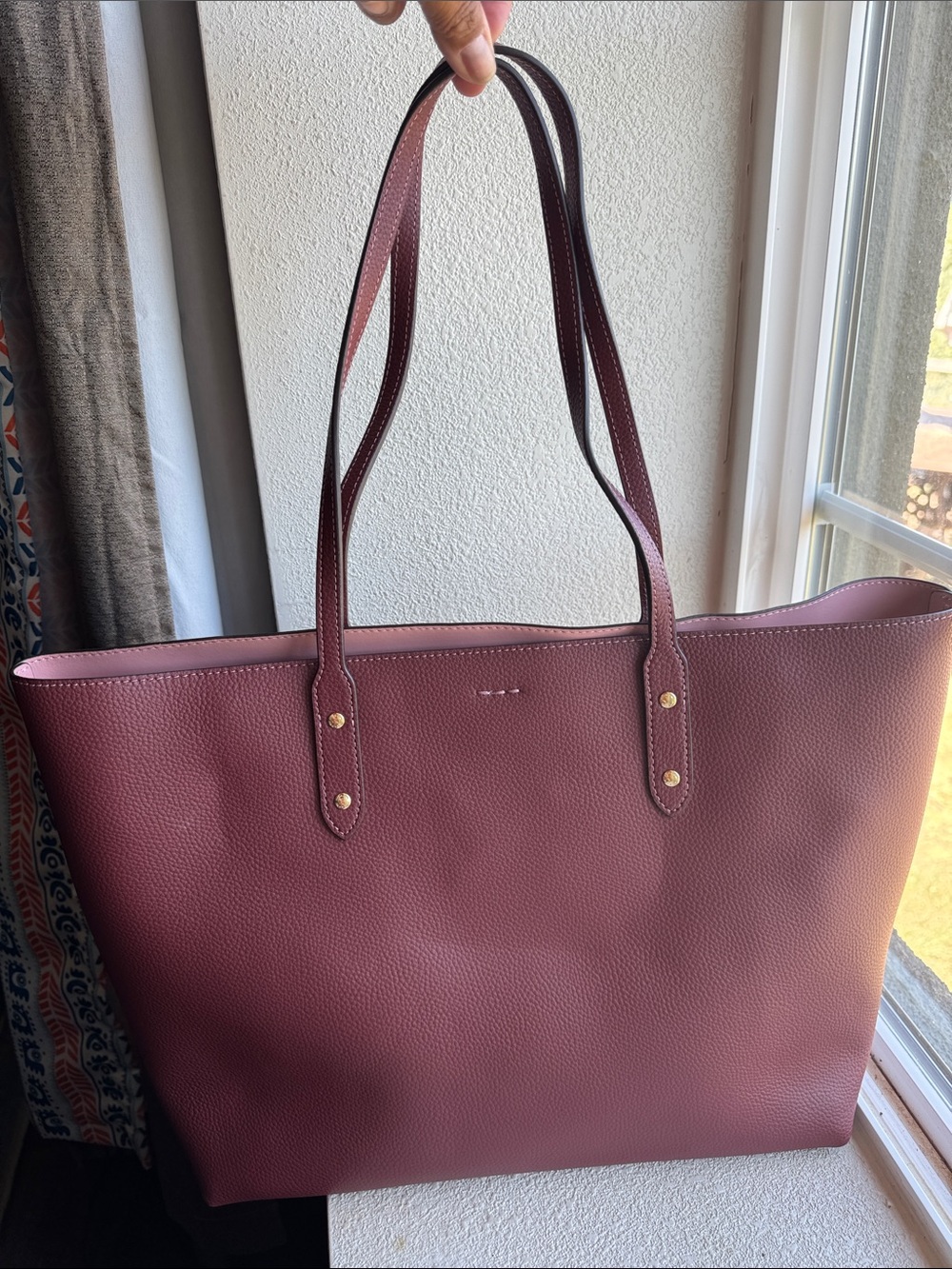 Women’s Coach Pebble Leather Town Tote Bag. Maroon F72673. Large - Picture 3 of 8